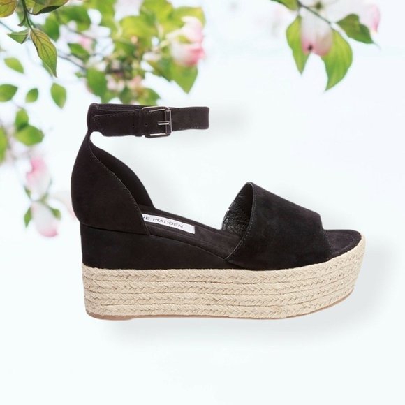 Steve Madden Shoes - Steve Madden Women's Apolo Espadrille Wedge in Black Suede Size 9.5